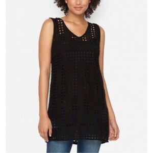 Johnny Was Black Square Eyelet Avamono Tunic Small